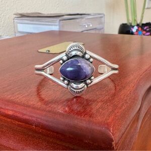 OOAK Artisan Tarnished Medals 925 Tiffany Stone Ornamental Eye Cuff Bracelet